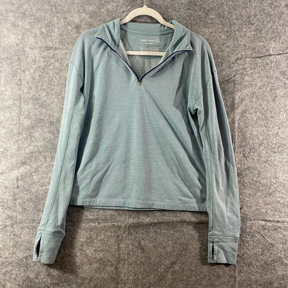 Outdoor Voices Sweatshirt Small Teal Blue OV Fleece 1/4 Zip Long Sleeve Pullover - Picture 2 of 8